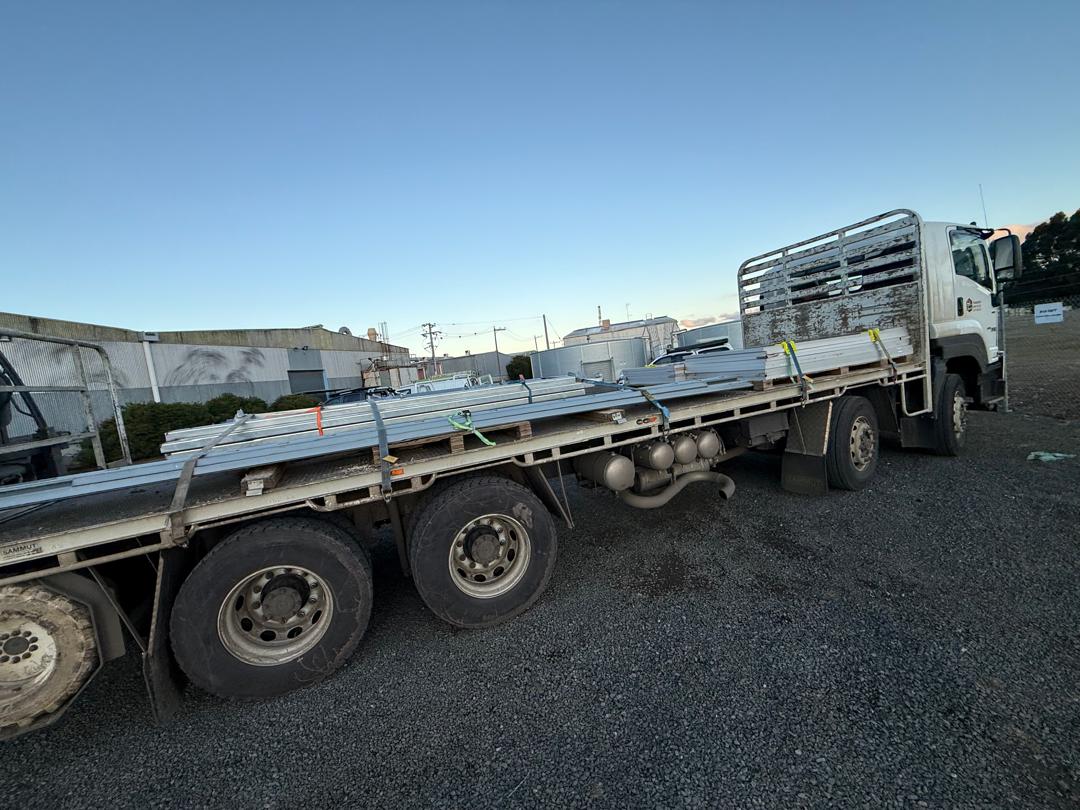 Steel and scaffold load secured on the Liberty Transport truck at the Truganina yard